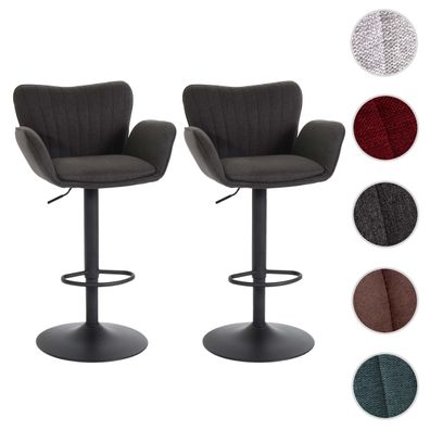 2er-Set Barhocker HWC-M67, Barstuhl, mit Armlehne Fußablage drehbar Stoff/Textil