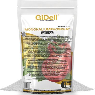 Monokaliumphosphat 1kg MKP Phosphor Kalium P-K Dünger Blühbooster Blüte GiDeli