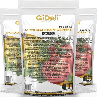 Monokaliumphosphat 3kg MKP Phosphor Kalium P-K Dünger Blühbooster Blüte GiDeli
