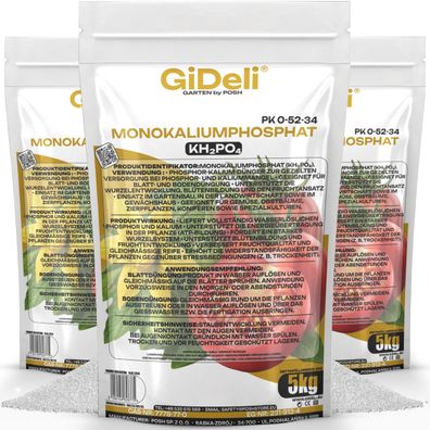 Monokaliumphosphat 15kg MKP Phosphor Kalium P-K Dünger Blühbooster Blüte GiDeli