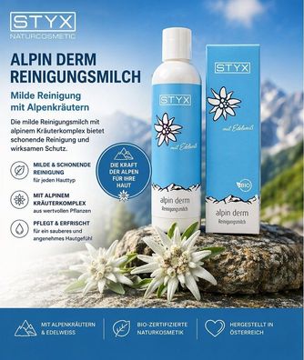 STYX Alpin Derm Reinigungsmilch 200 ml - Milde Gesichtsreinigung mit Alpenkräutern
