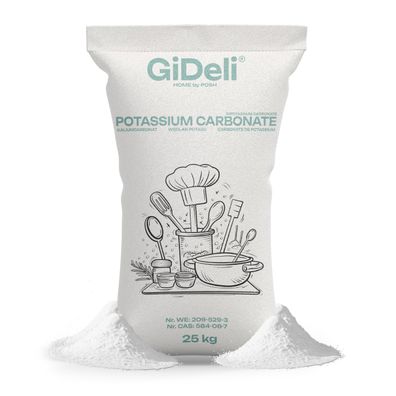 Kaliumcarbonat 25kg Pottasche K2CO3 Lebensmittelqualität Backen Seifen GiDeli