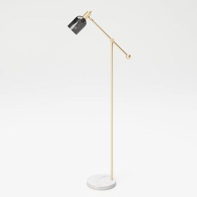 Playboy - Stehlampe "AMBER" mit grauem Glasschirm, Marmorfuss, goldenem Metallgestell