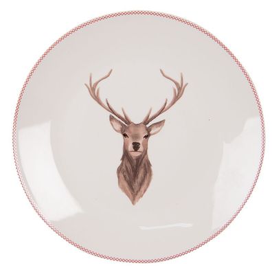 Clayre & Eef Frühstücksteller Ø 20 cm Beige Braun Porzellan Hirsch (Gr. Ø 20x2 cm)