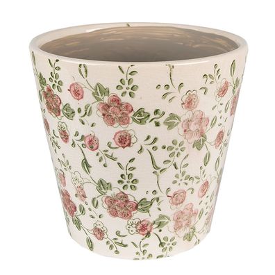 Clayre & Eef Blumentopf Ø 17x16 cm Rosa Beige Keramik Blumen (Gr. Ø 17x16 cm)