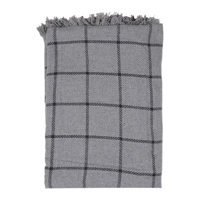 Clayre & Eef Tagesdecke 125x150 cm Grau Baumwolle Streifen (Gr. 125x150 cm)