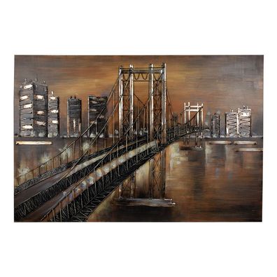 Clayre & Eef 3D-Gemälde aus Metall 120x80 cm Goldfarbig Braun Metall Stadt