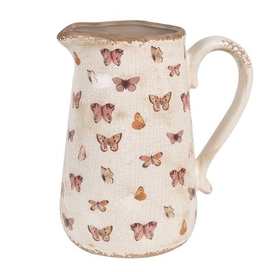 Clayre & Eef Dekorative Kanne 21x15x23 cm Beige Rosa Keramik Schmetterlinge