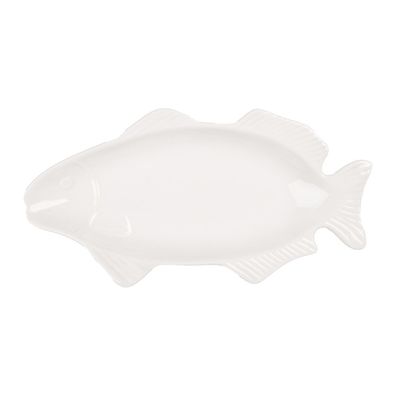 Clayre & Eef Maßstab Fisch 30x15x3 cm Weiß Keramik (Gr. 30x15x3 cm)