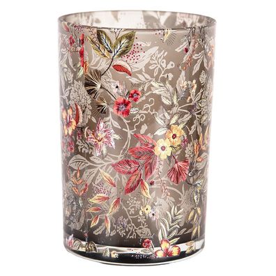 Clayre & Eef Teelichthalter Ø 12x18 cm Grau Glas Blumen (Gr. Ø 12x18 cm)