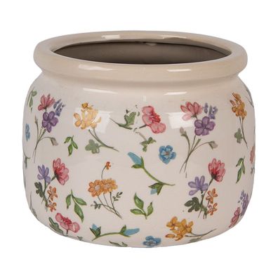 Clayre & Eef Blumentopf Ø 20x15 cm Beige Keramik Blumen (Gr. Ø 20x15 cm)