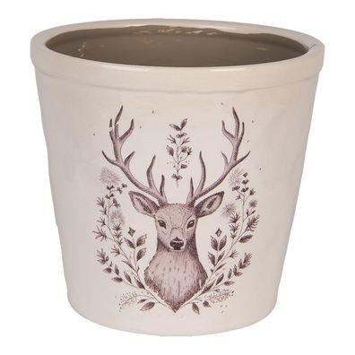 Clayre & Eef Blumentopf Ø 21x20 cm Beige Keramik Hirsch (Gr. Ø 21x20 cm)