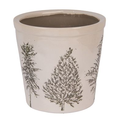 Clayre & Eef Blumentopf Ø 17x16 cm Beige Grün Keramik Tannenbäume (Gr. Ø 17x16 cm)
