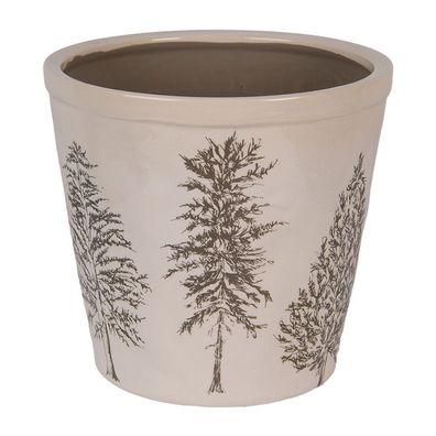 Clayre & Eef Blumentopf Ø 21x20 cm Beige Keramik Tannenbäume (Gr. Ø 21x20 cm)