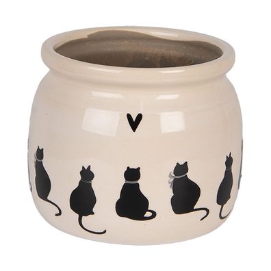 Clayre & Eef Blumentopf Ø 16x13 cm Beige Keramik Katzen (Gr. Ø 16x13 cm)