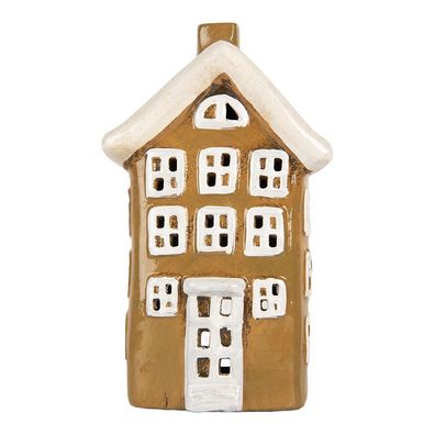 Clayre & Eef Teelichthalter Haus 12x8x19 cm Braun Keramik (Gr. 12x8x19 cm)