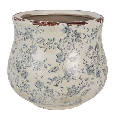 Clayre & Eef Blumentopf Ø 15x13 cm Grün Keramik Blumen (Gr. Ø 15x13 cm)