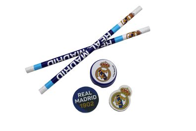 Real Madrid 5-teiliges Schreibwarenset Schulset mit Bleistiften Radiergummis Spitzer