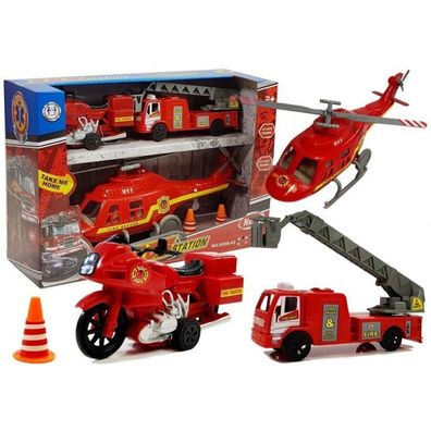 Lean Toys Set mit Feuerwehrautos, Hubschraubermotoren und Lichtgeräuschen
