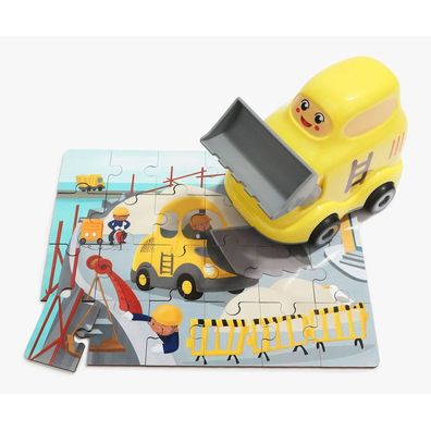 Holzpuzzle Baustelle mit Arbeitsfahrzeug, 24tlg