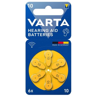 Varta Hörgerätebatterien Zinc Air Hearing Aid 10 PR70 1,45V 6er Blister