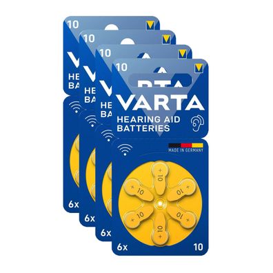 4x Varta Hörgerätebatterien Zinc Air Hearing Aid 10 PR70 1,45V 6er Blister