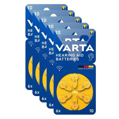 5x Varta Hörgerätebatterien Zinc Air Hearing Aid 10 PR70 1,45V 6er Blister