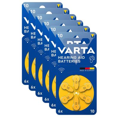 6x Varta Hörgerätebatterien Zinc Air Hearing Aid 10 PR70 1,45V 6er Blister