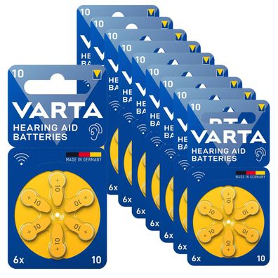 10x Varta Hörgerätebatterien Zinc Air Hearing Aid 10 PR70 1,45V 6er Blister