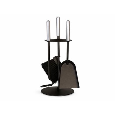 Kaminbesteck kompakt schwarz 4-teilig - Ofenbesteck mit Halter - Kaminofen-Set