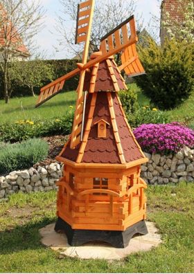 Holz Gartenwindmühle mit Solarlicht - groß, drehbar, 135 cm