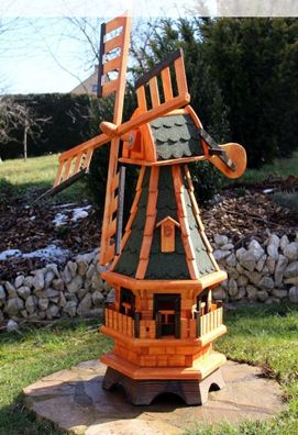 Gartenwindmühle Holz Optional mit Solarlicht - weiß, drehbar, 99 cm