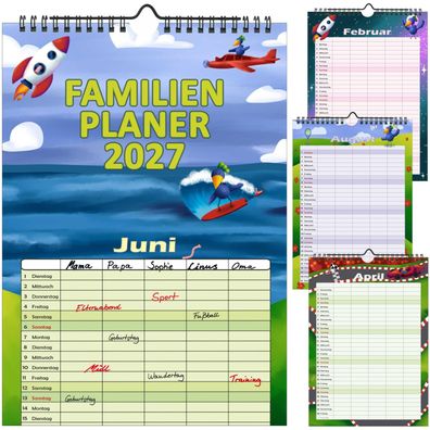 Familienplaner 2027 mit 5 Spalten Familienkalender A4 Terminplaner Wandkalender