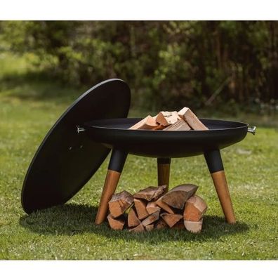 Nexo 600 Iroko-Holz Garten Feuerschale Schwarz