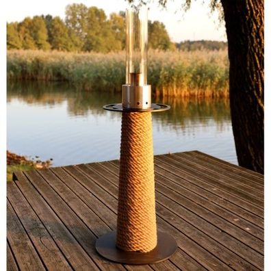 Juno Bio-Ethanol Lampe Schwarz : Mit Juteseil Beige