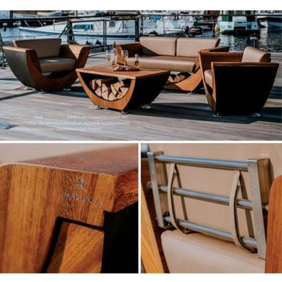 Narie Outdoor Lounge Sitzgruppe mit Couch Tisch Schwarz Beige