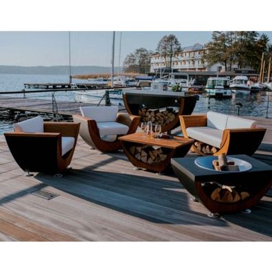 Narie Outdoor Lounge Sitzgruppe mit Couch Tisch Schwarz Ice Weiß