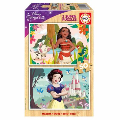 Disney Prinzessin Vaiana + Schneewittchen Holzpuzzle 2x50tlg