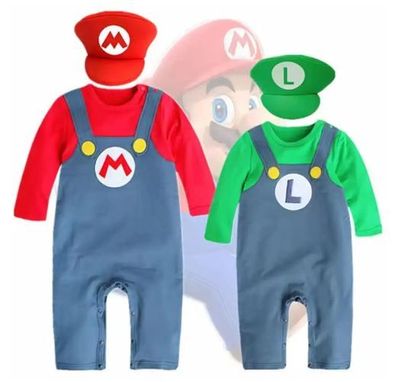 Baby Mario Cosplay Kostém Jumpsuit Outfit Halloween Karneval Kleidung