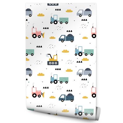 10m VLIES TAPETE Rolle Kinder Traktoren Bagger Lastwagen Dekor 5964