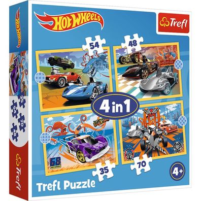TREFL 34627 Puzzle 4in1 Hot Wheels Fahrzeuge