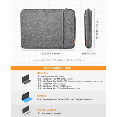 inateck Laptoptasche 13" mit Zubehörtasche LB01006/S1 gray
