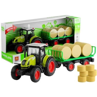 IMPORT Leantoys Traktor mit Heuwagen Lichter auf Spiel 37,5 cm