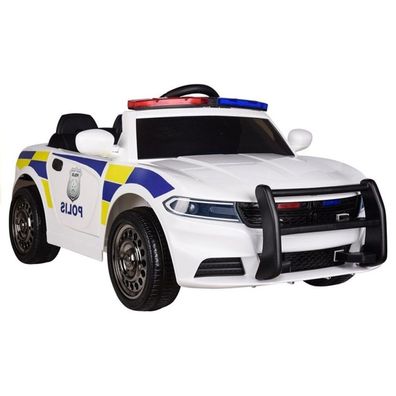 Lean Toys Elektrofahrzeug Polizeiauto weis Kinderfahrzeug MP3 Elektroauto 12V EVA