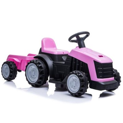 Lean Toys Elektro Kinderfahrzeug Traktor mit Anhänger rosa