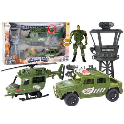 Lean Toys Militär Set Militärhubschrauber Kampffahrzeug Kontrollturm Soldat