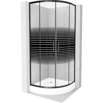 Mexen Rio Duschkabine 70x70cm Schwarz, Streifen + Wanne, Chromablauf