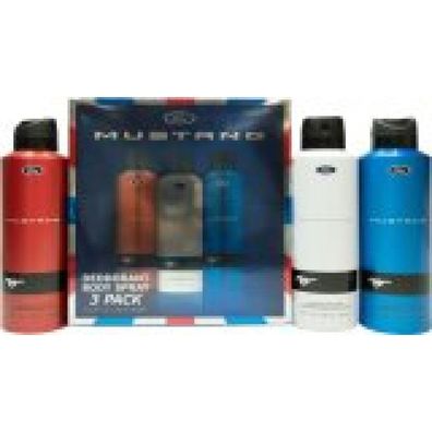 Mustang Ford Deodorant Spray Gift Set 200ml Red + 200ml White + 200ml Blue