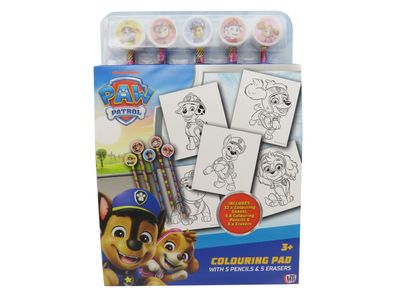 Paw Patrol Malbuch mit Radierstiften 32 Malseiten 5 Buntstifte und 5 Radiergummis
