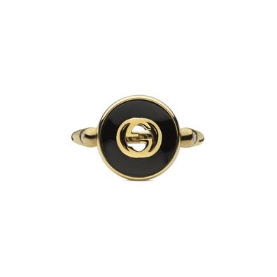 Gucci - YBC786547001 - Gucci Ineinandergreifender Ring aus Gelbgold, Onyx und Diamant